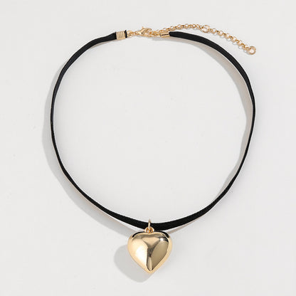 Heart Pendant Velvet Rope Choker Necklace