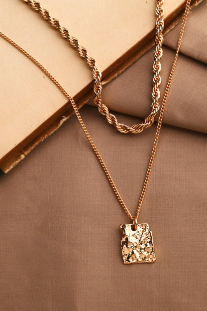 18K Gold Plated Double-Layered Twisted Pendant Necklace