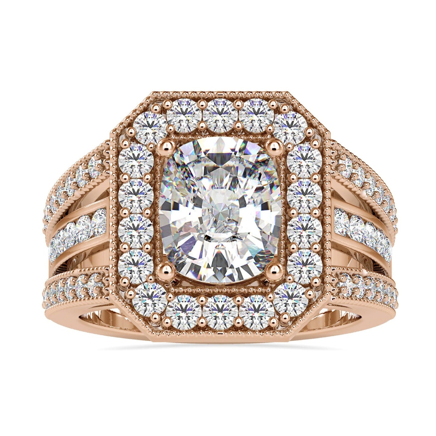 Vintage engagement ring with cushion cut diamond in a timeless setting.
