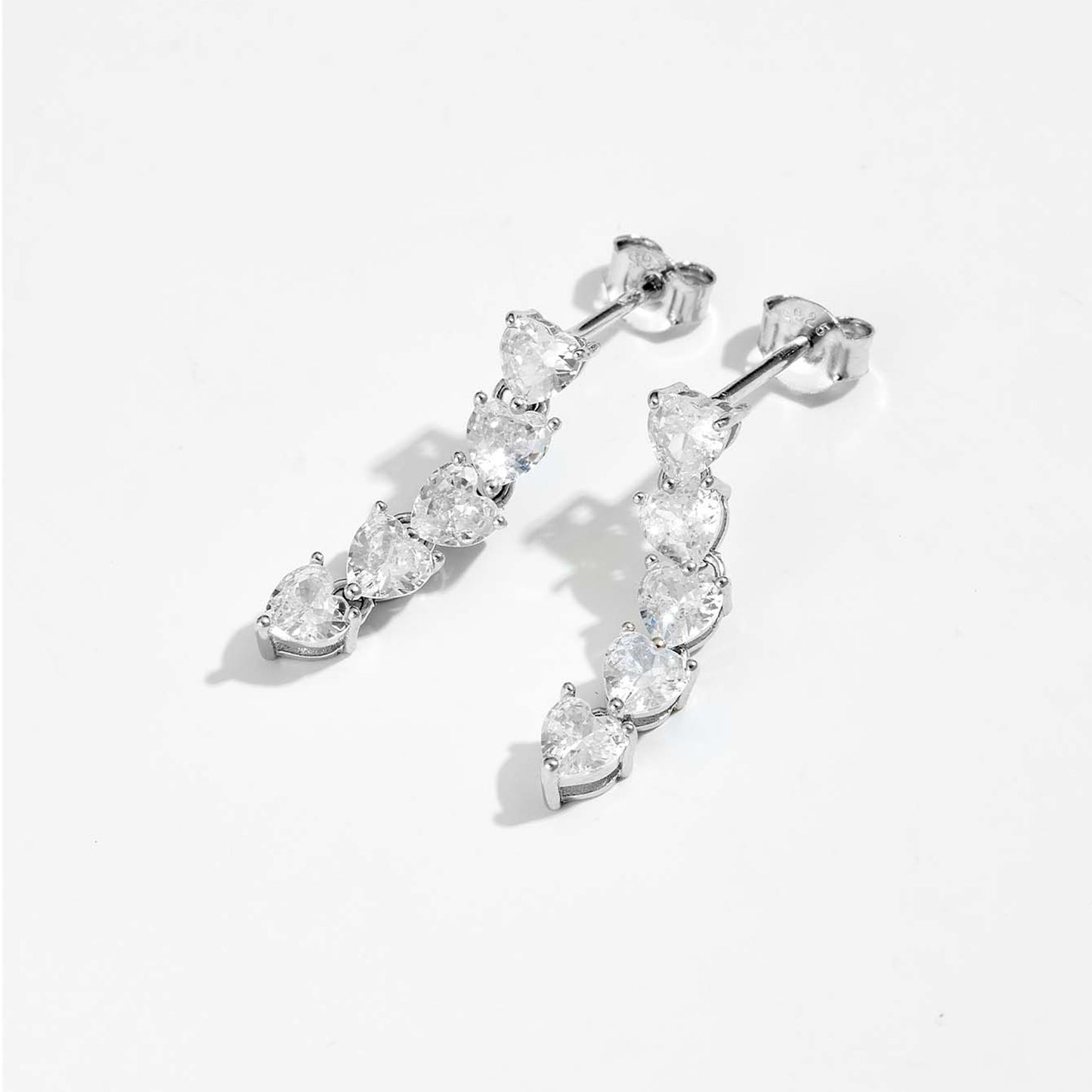 Inlaid Heart Zircon 925 Sterling Silver Drop Earrings