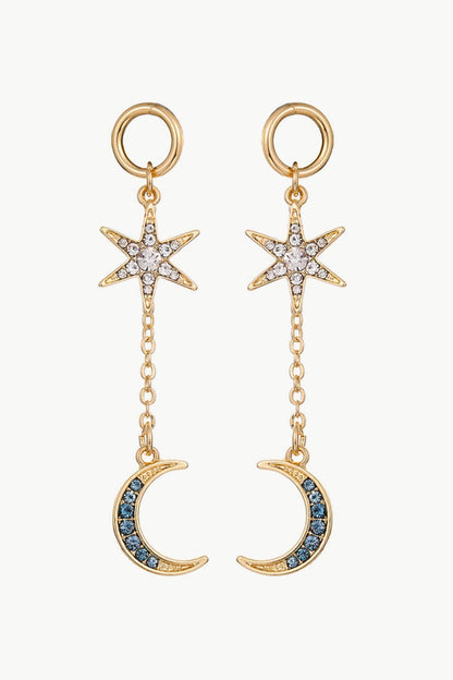 Inlaid Rhinestone Star and Moon Drop Earrings