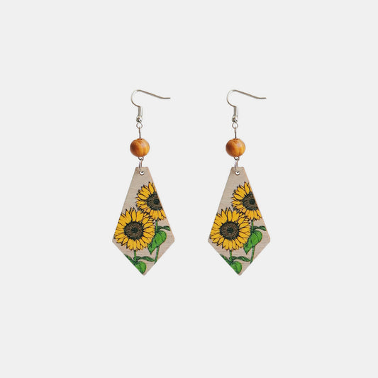 Floral Wooden Teardrop Earrings