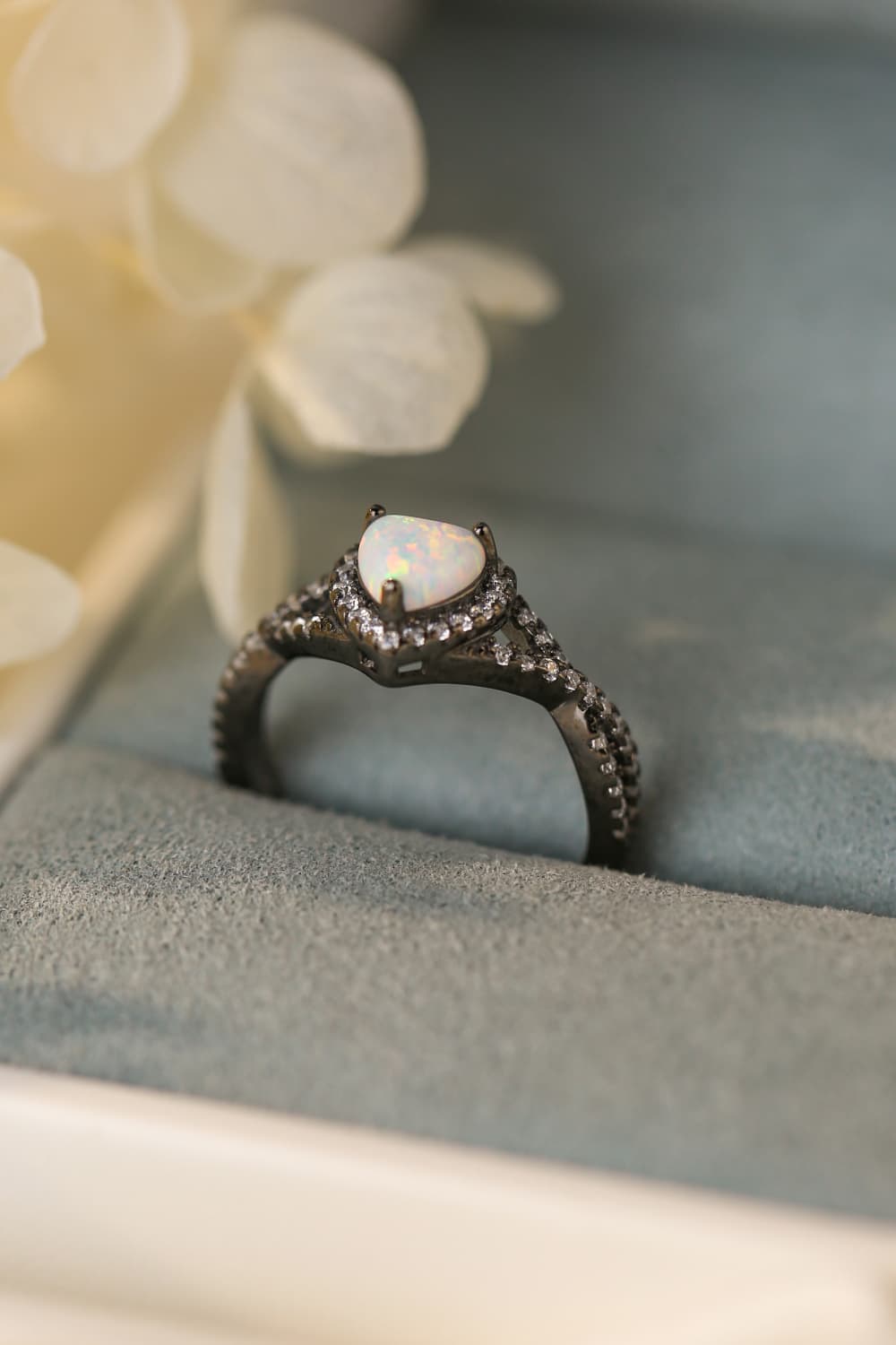 Opal Heart Black Gold-Plated Ring