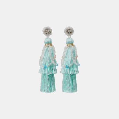 Layered Rice Bead Tassel Earrings