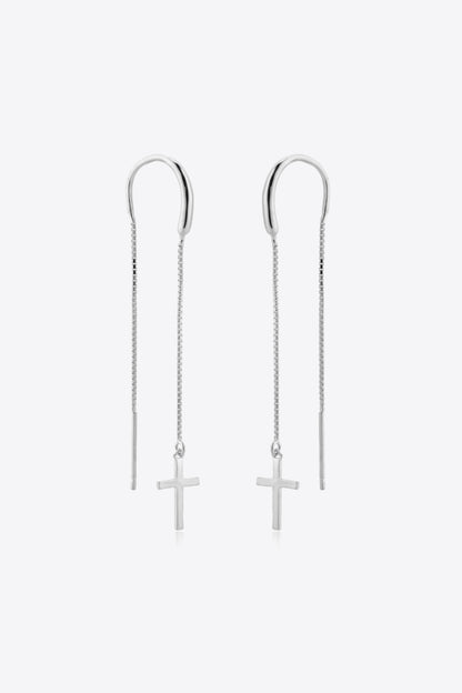 925 Sterling Silver Cross Threader Earrings