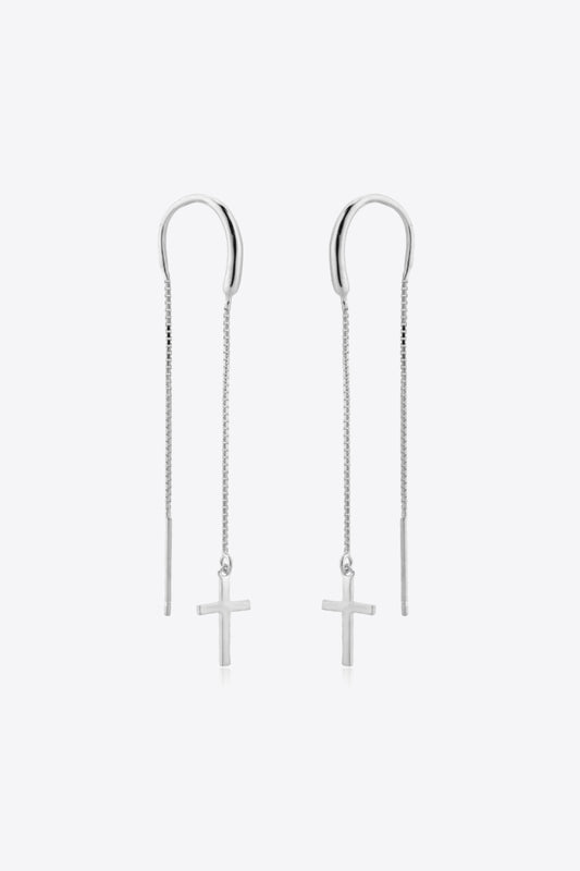 925 Sterling Silver Cross Threader Earrings