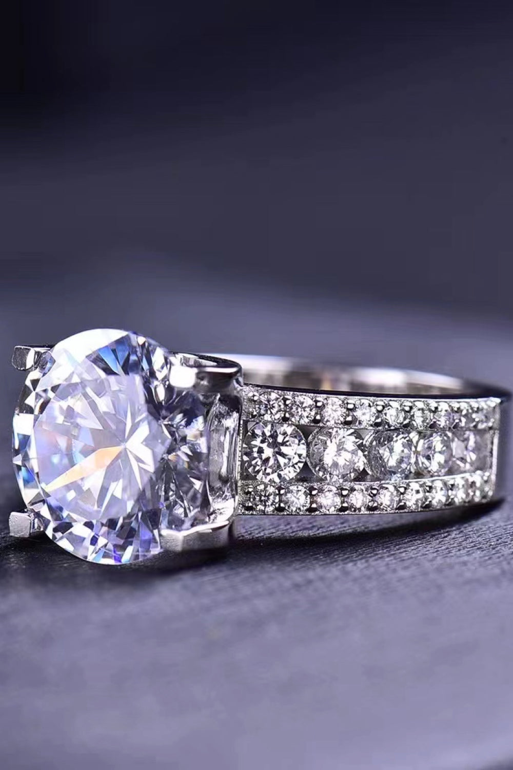 Platinum-Plated 5 Carat Moissanite Side Stone Ring