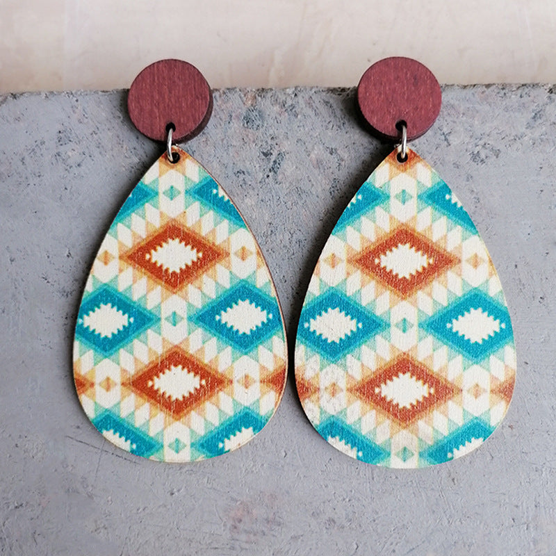 Geometric Wood Teardrop Earrings