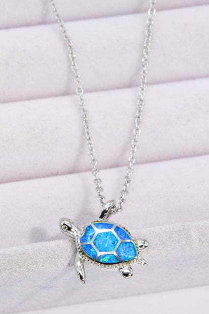 Opal Turtle Pendant Chain-Link Necklace