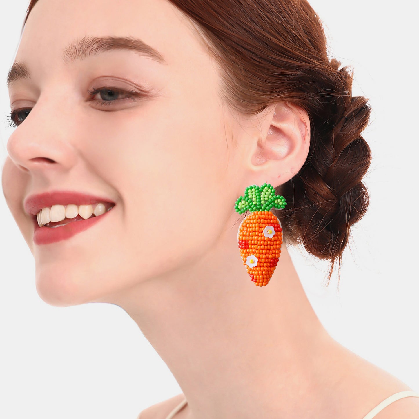 Stainless Steel Beaded Carrot Earrings