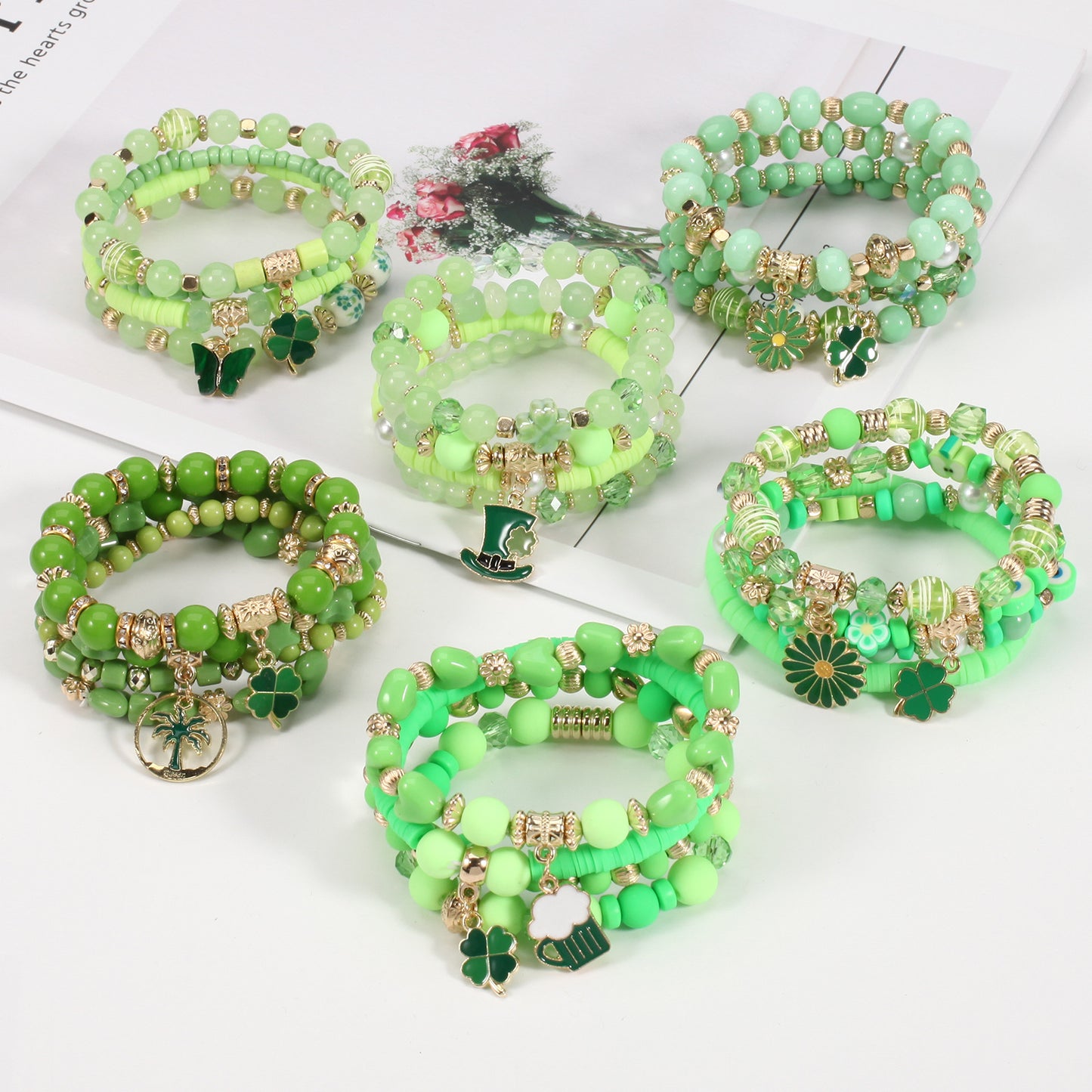 Beaded Soft Pottery Charm Bracelet