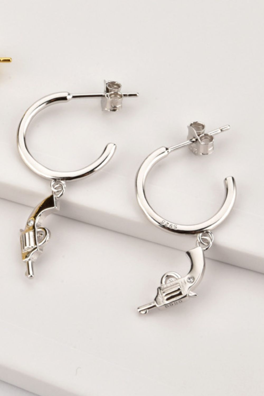 925 Sterling Silver C-Hoop Gun Drop Earrings