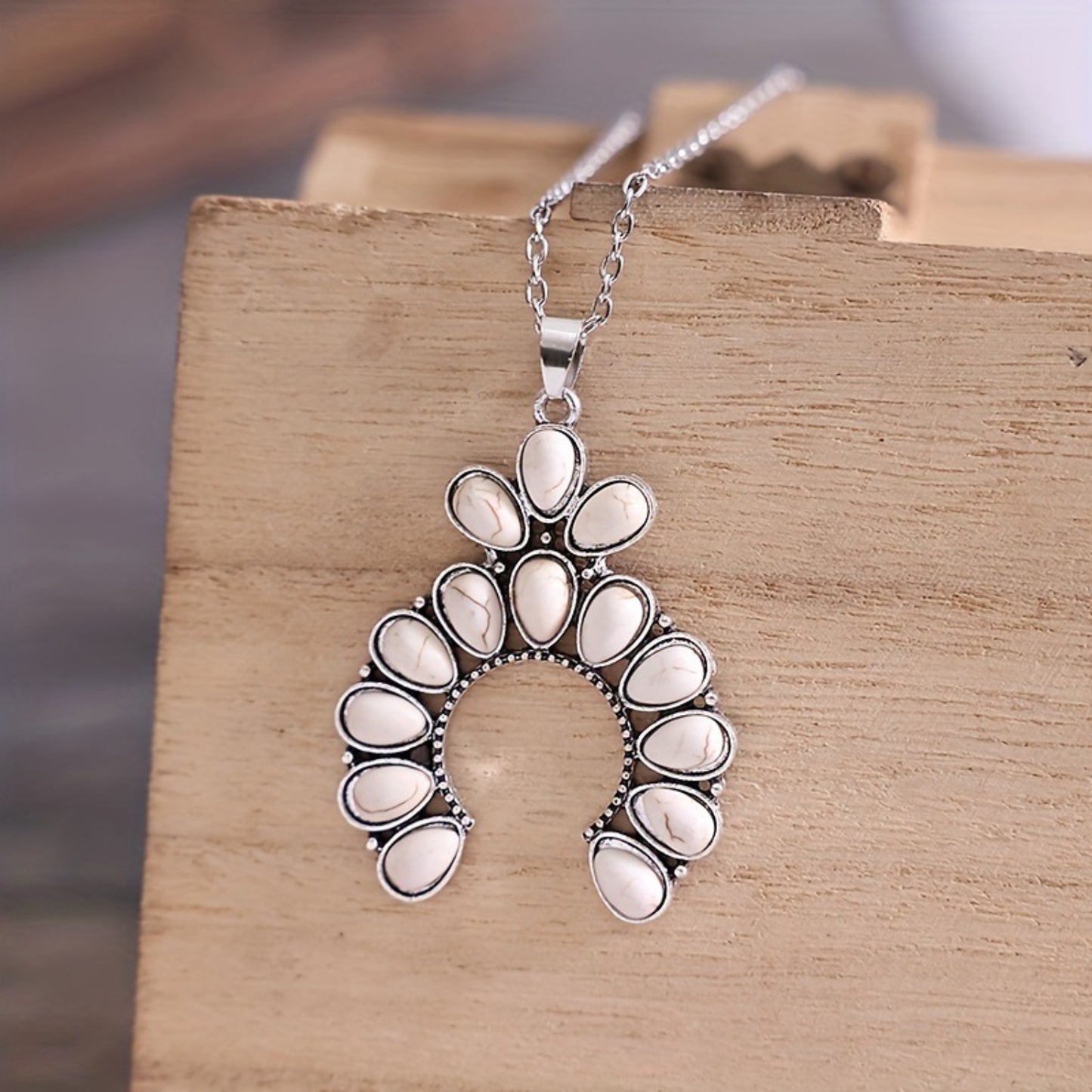 Artificial White Turquoise Alloy Geometric Necklace