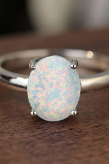 925 Sterling Silver Opal Solitaire Ring