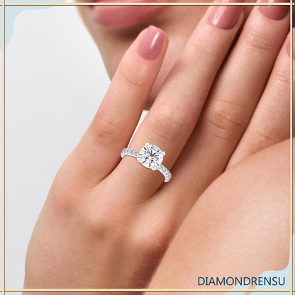 Round cut diamond engagement ring perfect for a classic proposal.
