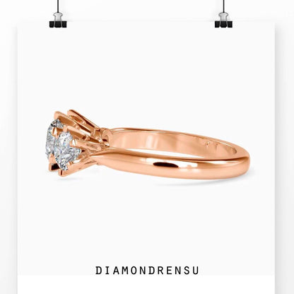 6 prong round engagement ring in rose gold, featuring a round brilliant cut diamond