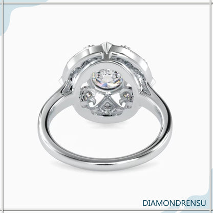 Unique 1.32 TCW Round Moissanite Art Deco Vintage Style Engagement Ring