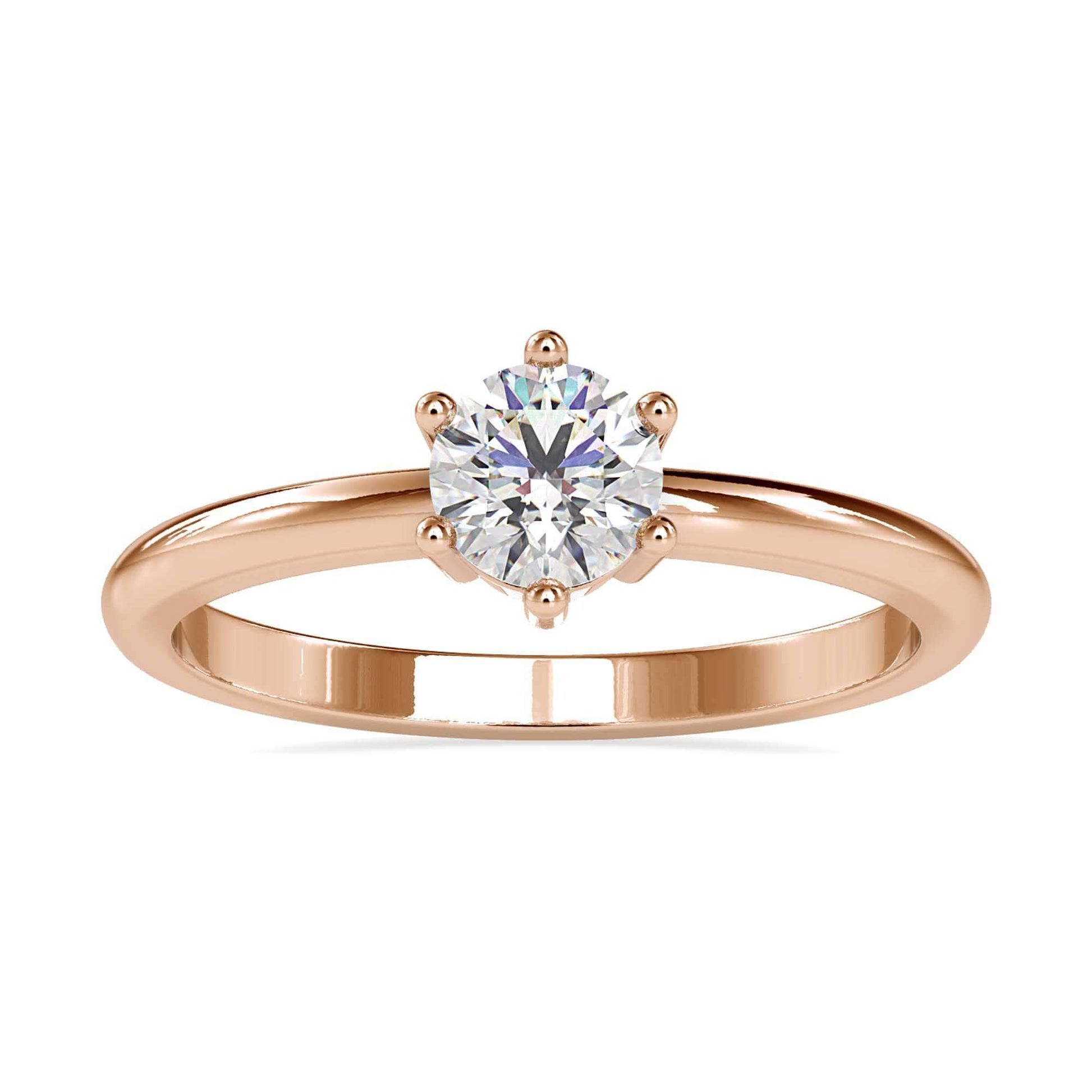 Stunning white gold solitaire engagement ring with a six prong setting.
