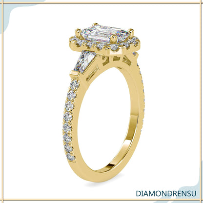 affordable emerald cut diamond ring with halo​ engagement rings.