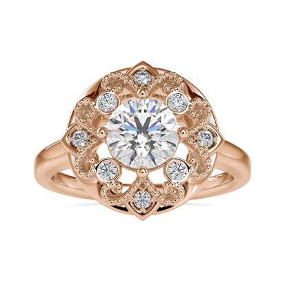 Unique 1.32 TCW Round Moissanite Art Deco Vintage Style Engagement Ring