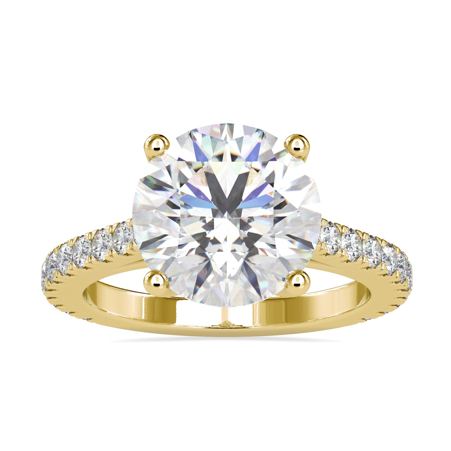  IGI certified 2 carat round diamond ring with a cathedral ring setting and pave setting accents.
