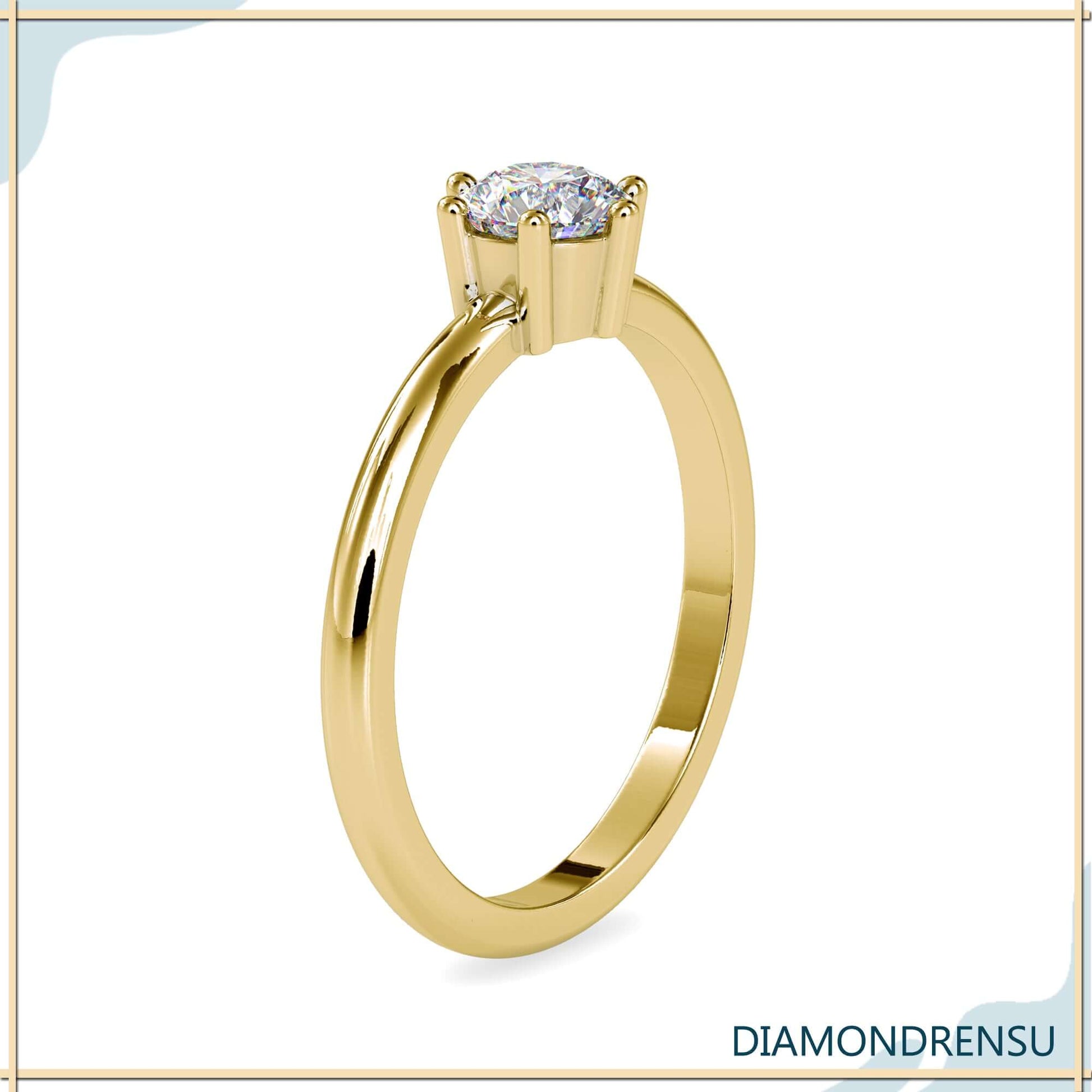 Elegant diamond ring single featuring a lab grown diamond in a six prong setting.