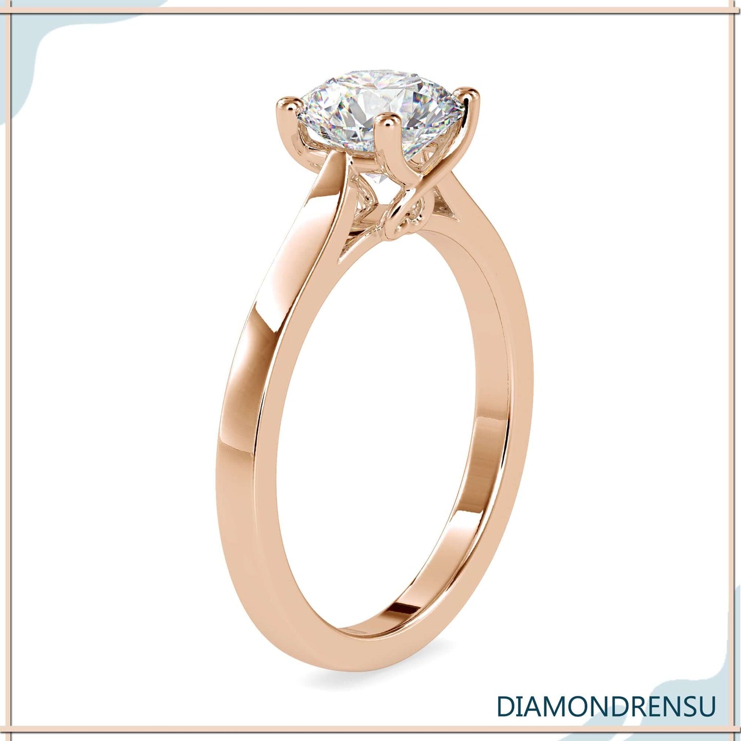 4 prong engagement ring featuring a brilliant round diamond.
