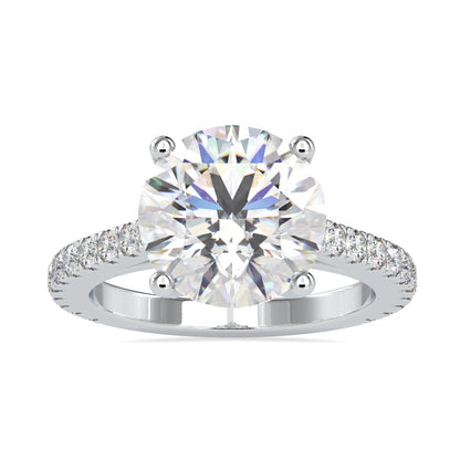 Round diamond engagement ring with a cathedral setting and 2 carat round diamond.
