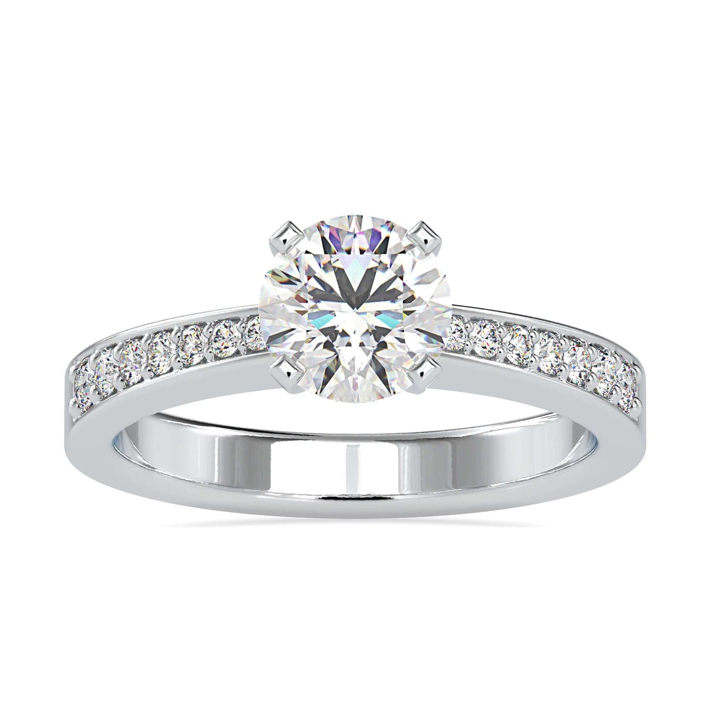 Pave engagement ring with a round brilliant diamond for added elegance.
