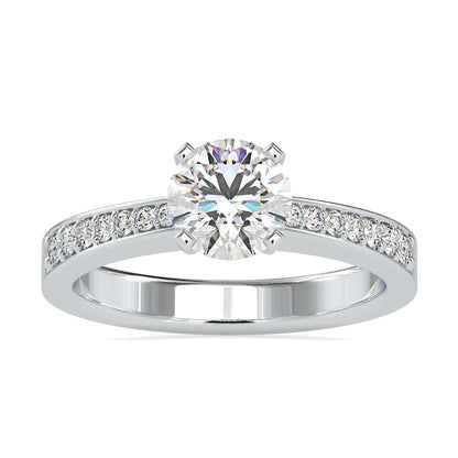 Pave engagement ring with a round brilliant diamond for added elegance.
