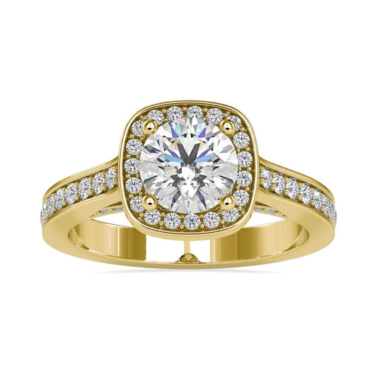 Round cut engagement ring with a stunning solitaire design, featuring a classic prong setting.
