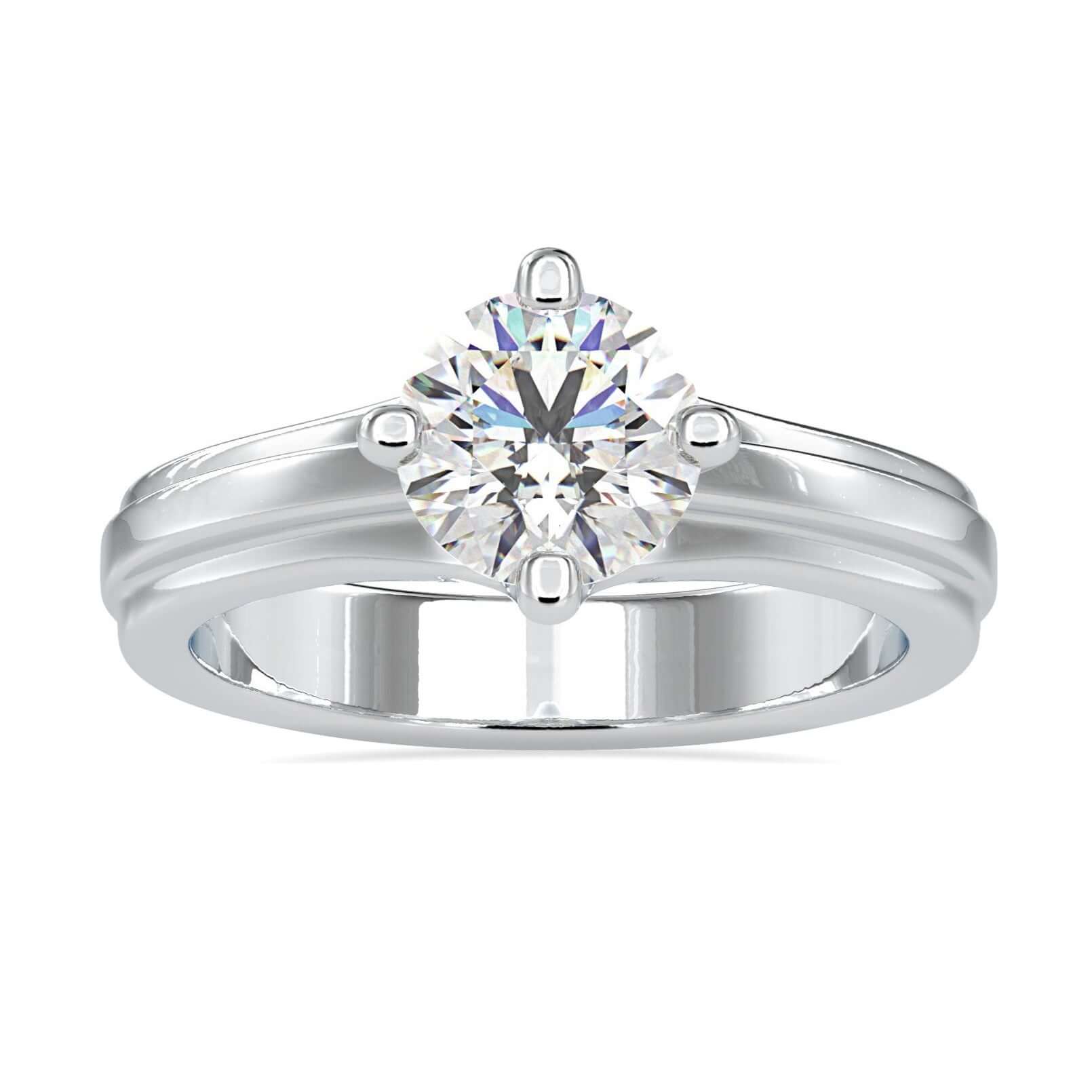 Round solitaire ring featuring timeless elegance and radiant sparkle.
