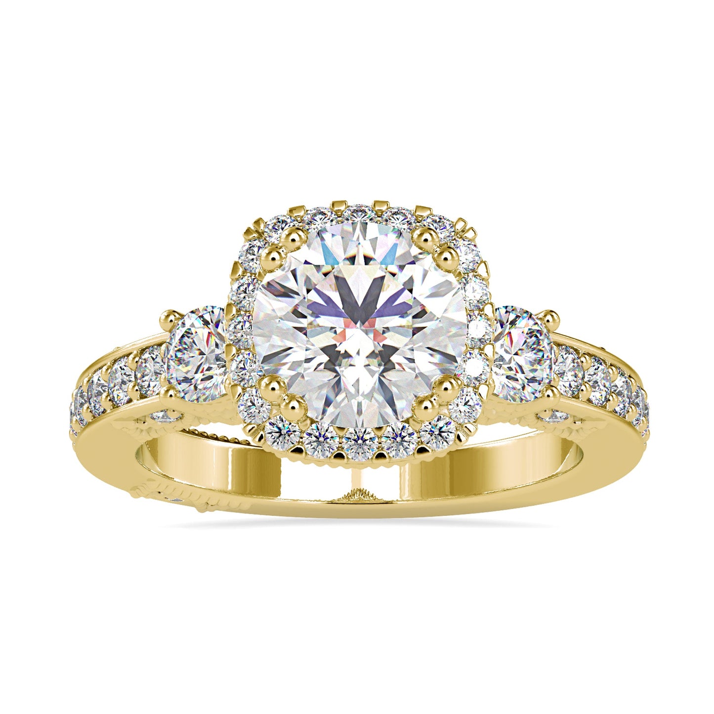 Round brilliant cut diamond ring with a double prong design.
