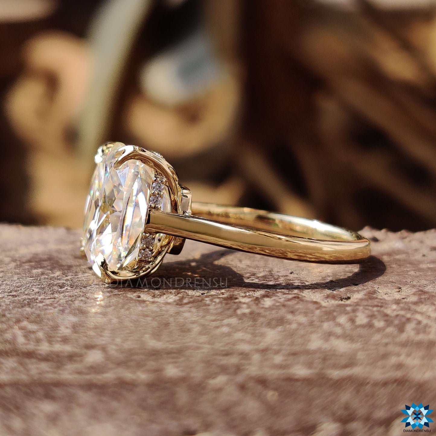 Unique 7.40 TCW Cushion Rensu Cut Hidden Halo Moissanite Engagement Ring