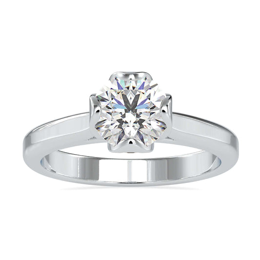 Round Solitaire Engagement Ring with hidden accents and diamond detailing.