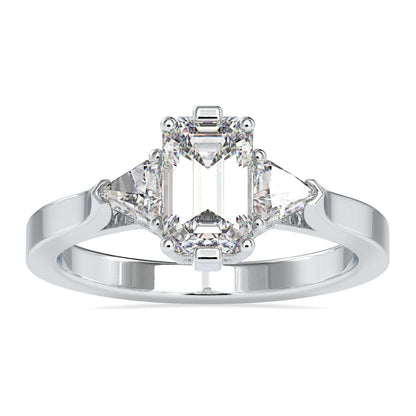 Three Stone Emerald Cut Ring with elegant trillion side stones for added sparkle.