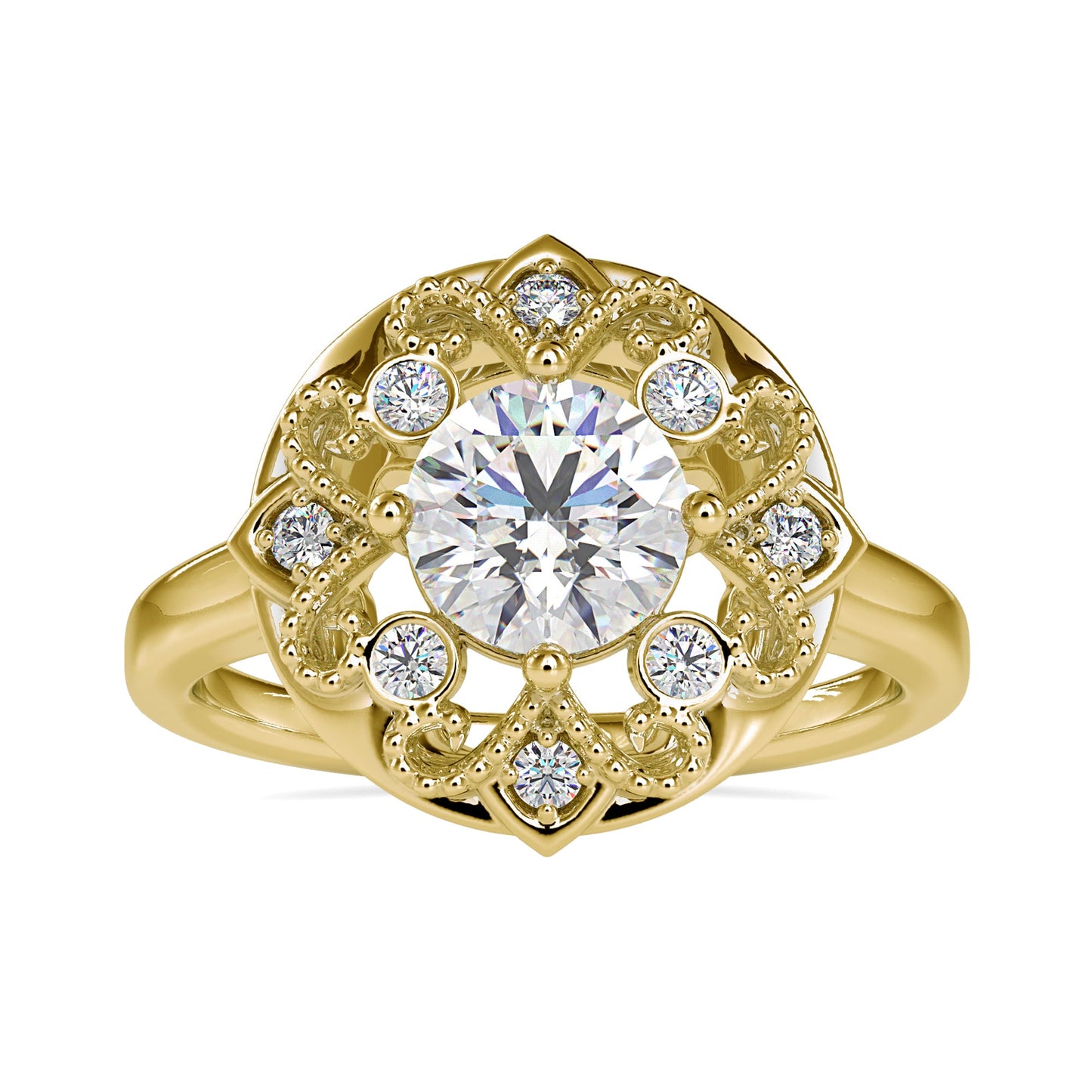 Unique 1.32 TCW Round Moissanite Art Deco Vintage Style Engagement Ring